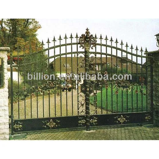 Custom Hand Forged Ornamental Driveway Main House Garden Outdoor Wrought Iron Gate Design for Outdoor Courtyard