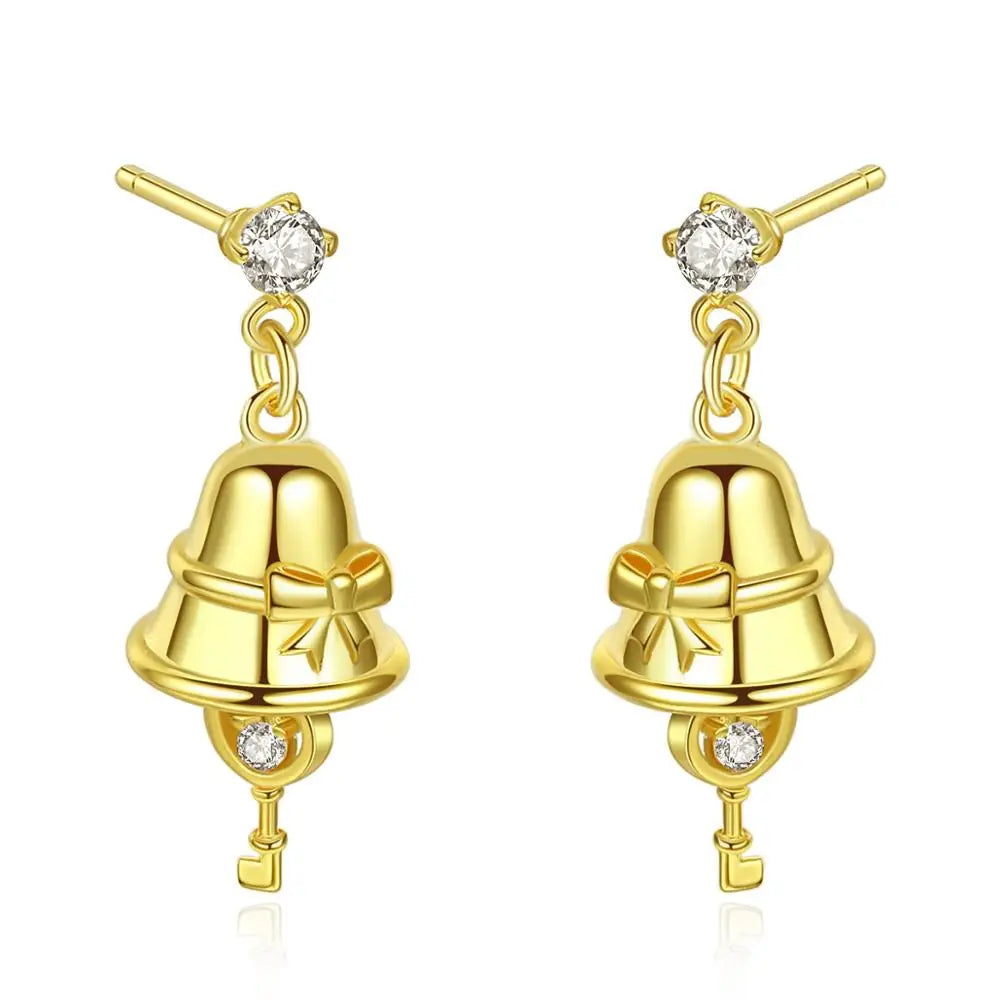 LUOTEEMI Gold Plated Earrings Women Christmas Bell White Jewelry Earrings Gold Plated Christmas Earrings