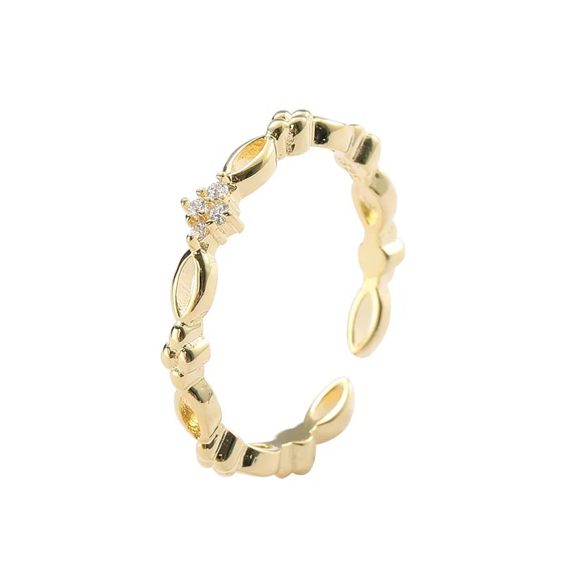 Vintage Fashion 925 Sterling Silver Engagement Minimalist Rings Hollow 18K Gold Rings Jewelry Women