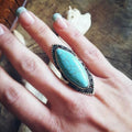 Idealway Bohemian Vintage Silver Plated Round Turquoise Gemstone Finger Ring Jewelry