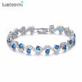 LUOTEEMI Charm Fancy Geometric Round Shape Blue CZ Crystal Bracelets With Clear Squared Shape Crystal Stone for Women Party Gift