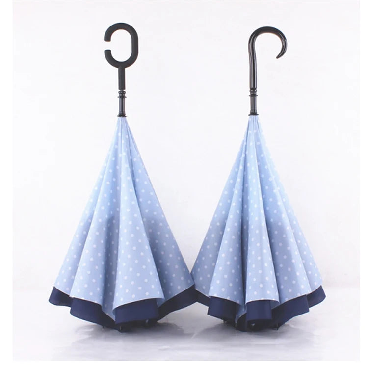 Reverse Umbrella with C-shaped Handle Double Layer Inverted Umbrella Classic Design Business Gifts Manual Nylon