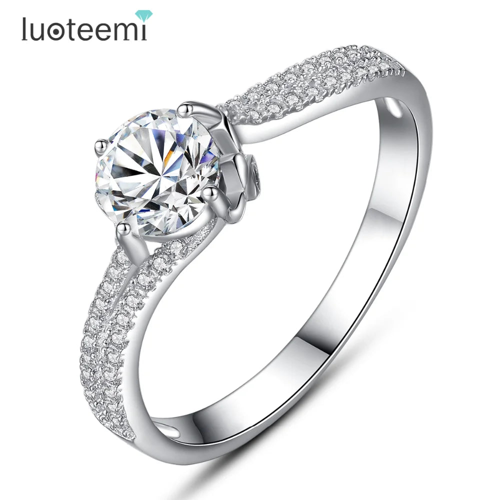 LUOTEEMI Delicate Diamond Ring 3A CZ Stone 925 Sterling Silver Engagement Luxury Bridal Diamond Wedding Ring