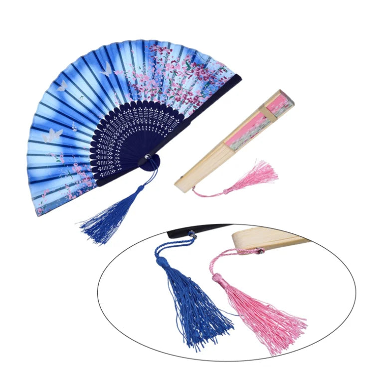 FAREA Natural Color Butterfly Cherry Pattern Women's Custom Fabric Carved Bamboo Handmade Folding Hollowed Hand Holding Portable