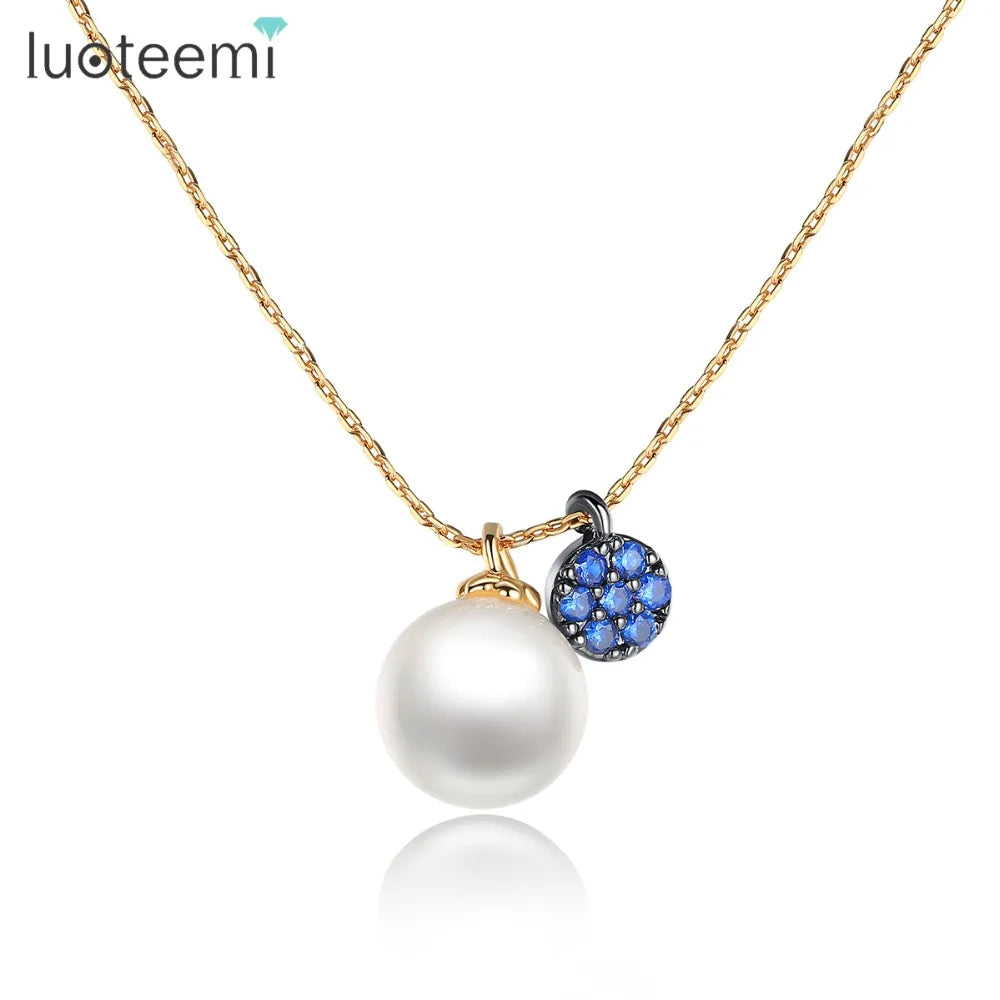 LUOTEEMI Bijoux Femme Choker Necklace Gold Color Link Chain Simulated Pearl Jewelry Pendant Necklaces for Women