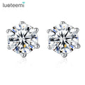 LUOTEEMI Luxury 5mm1 Carat Round Eight and Hearts Zirconia Classic 6progs 925 Sterling Silver Stud Earring for Women