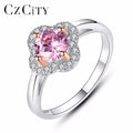CZCITY Wholesale 925 Silver Flower Shape Wedding Ring With Clear&Pink Zircon Crystal Stone for Women Engagement Party Gift