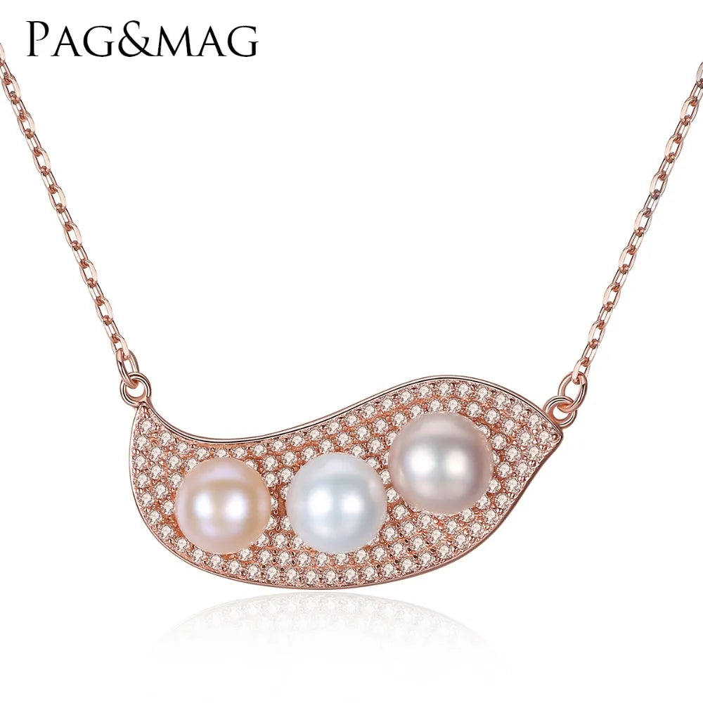 PAG&MAG Rose Gold Color Gift S925 Silver Jewelry Chain Multicolor Freshwater Pearls Pendant Necklace