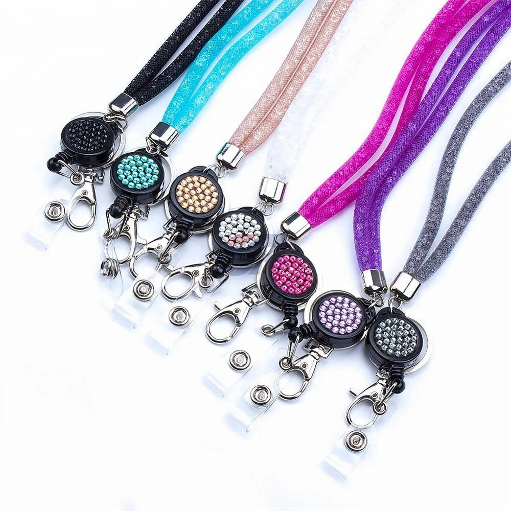 Factory Wholesale Custom Rhinestone Fishing Web Tube Lanyard with Metal Hook