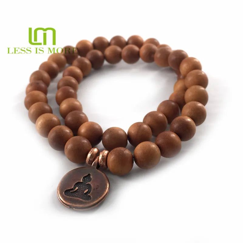 Prayer Beads Sandalwood + Lotus Pose Buddha Mala Bracelet Double Wrap Yoga and Meditation Accessory for Anniversaries