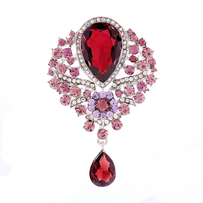 Women Flower Embroid Rhinestone Brooch Crystal Brooches