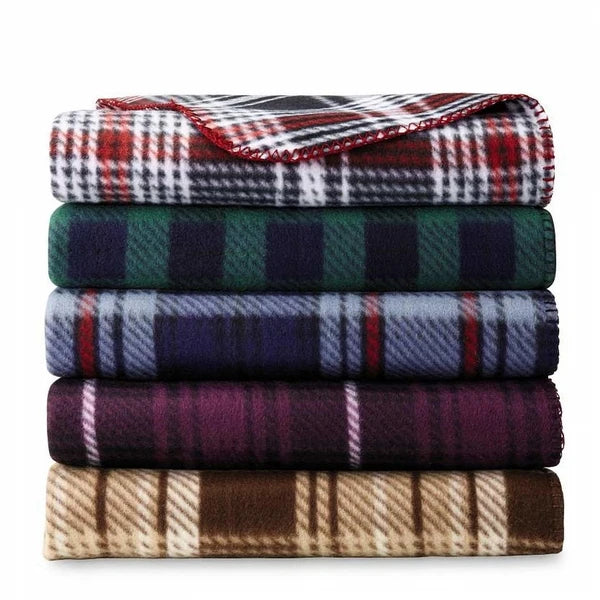 Promotional Soft Custom Polyester Plaid Throw Blanket Printed Polar Fleece Blankets for Sofa