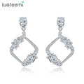 LUOTEEMI Popular Square Shaped 3A Cubic Zirconia Drop Earrings Birthday Gift for Women Bling Earing