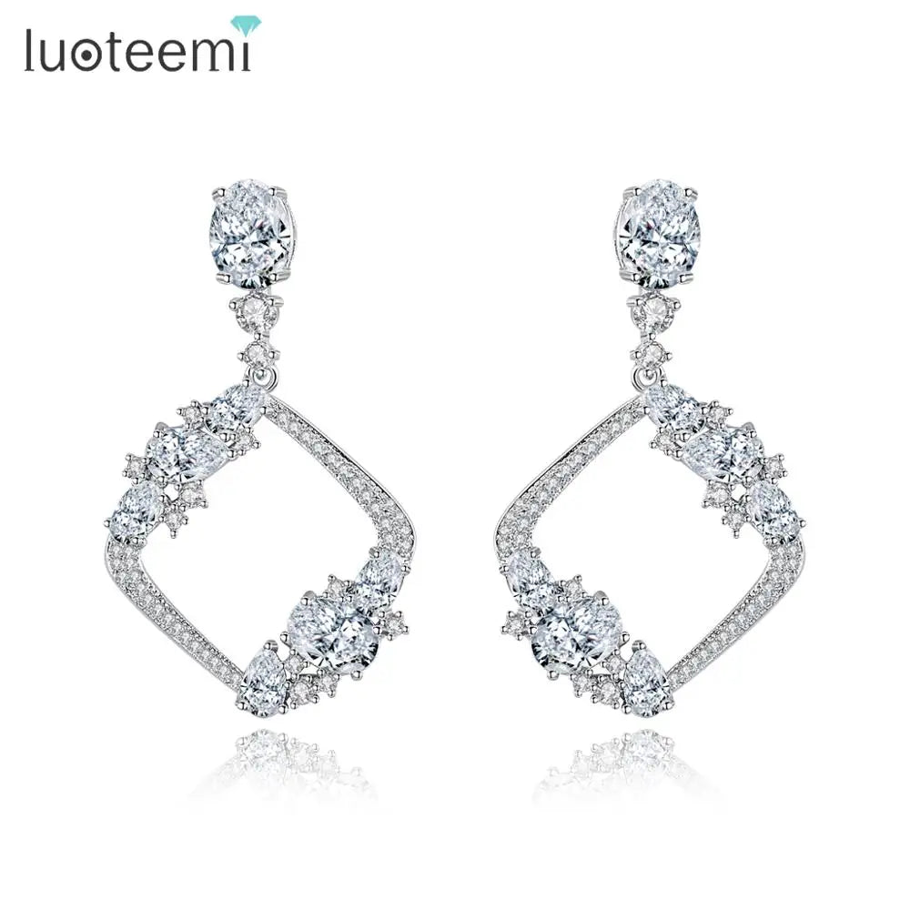 LUOTEEMI Popular Square Shaped 3A Cubic Zirconia Drop Earrings Birthday Gift for Women Bling Earing