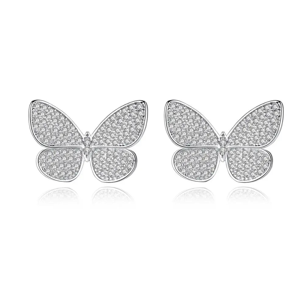LUOTEEMI Butterfly Earrings Sterling Silver Animal Trendy Tiny Cubic Zirconia Stud Diamond Butterfly Earrings