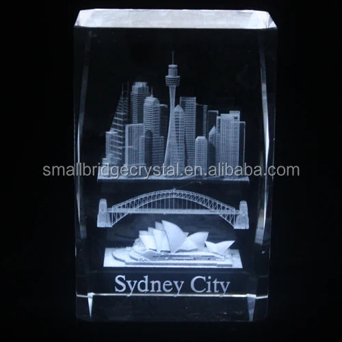 Small Bridge Wholesale Customization 3d Laser Famous Sydney City Australia Building Crystal Cube for Souvenir Gift