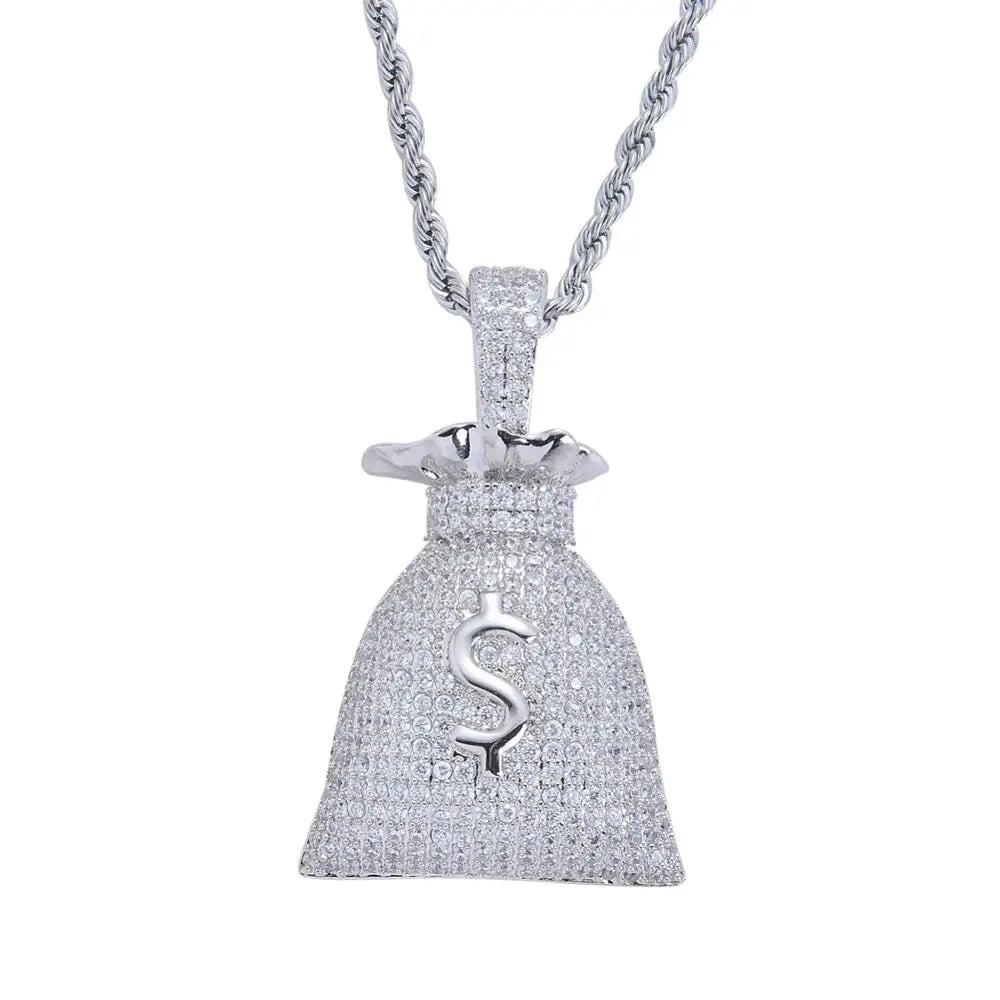 CN045 Brass Setting AAA CZ Hip Hop  Pendant Copper Micro Pave CZ Stones Necklace Jewelry for Men and Women