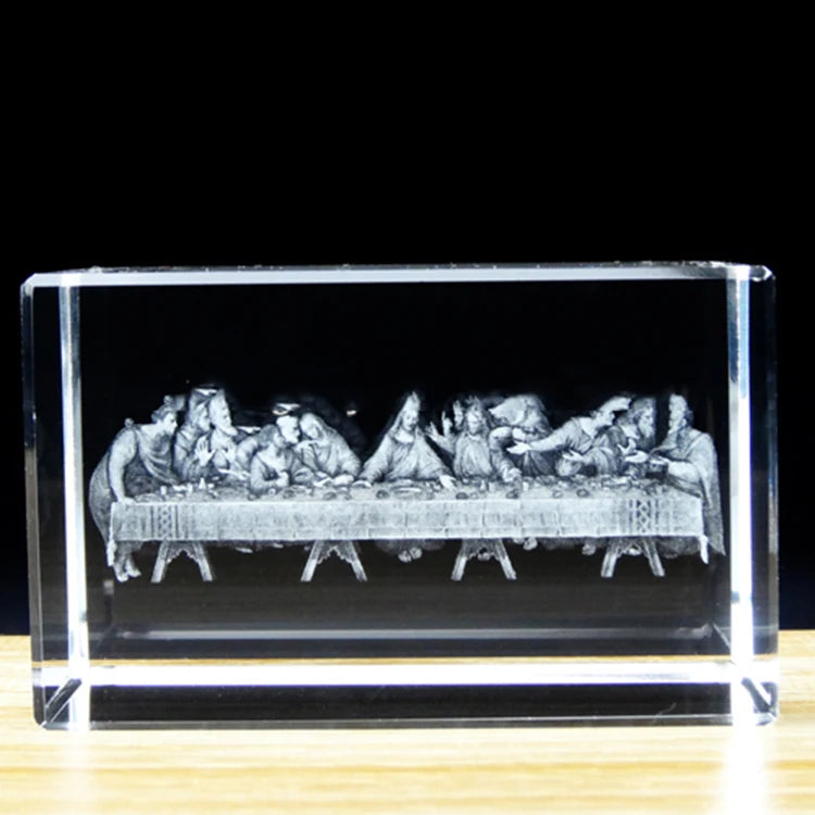 Small Bridge Wholesale Customization Religion Souvenirs Gift 3D Laser Engraving Last Supper Scene Etched Crystal Glass Cube