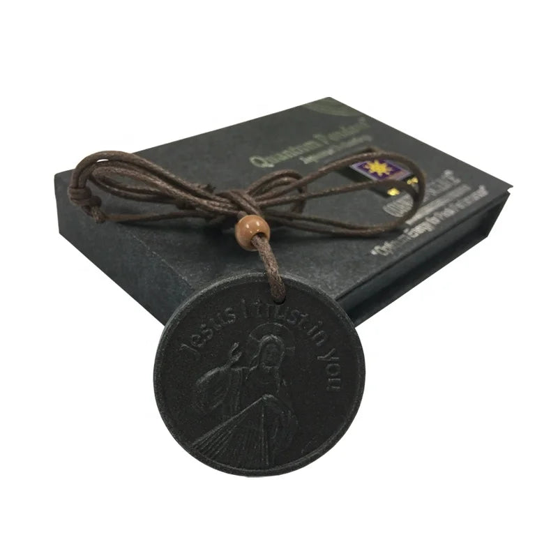 Divine Mercy Jesus Design Quantum Energy Pendant Gift Black Lava 20 round Lava Stone for Children