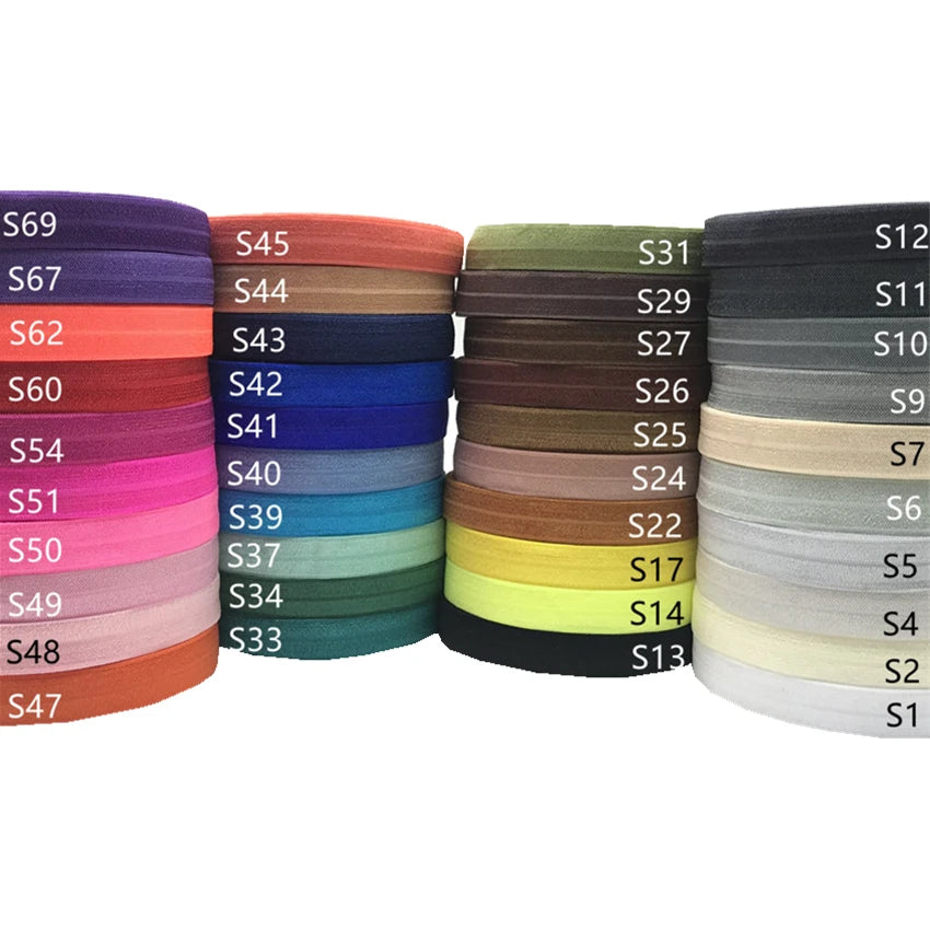100 Yard 5/8" Plain Colors Fold Over Elastic Ribbon Wholesale Solid FOE Elastic Tape for DIY Elastic Hair Tie Hair Accessories