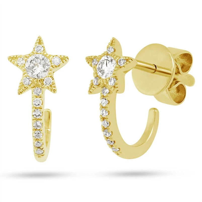 Gemnel New Arrival Women Jewelry Diamond Star huggies 925 Silver Gold Plated Hoop Earrings