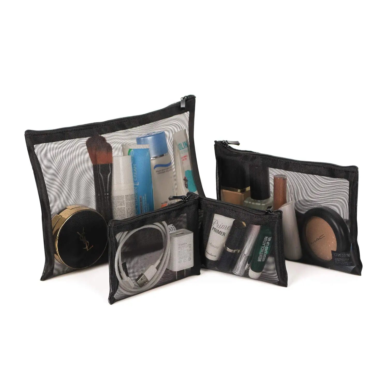 Multifunctional Fashion Stone Mini Travel Makeup Nylon Black Zipper Soft Handle case Custom Pouch Promotional Mesh Cosmetic Bag