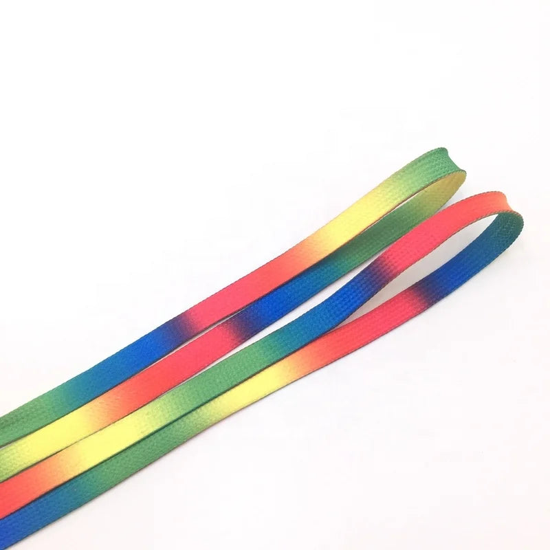 Factory Supply Custom Flat Tubular Shoe Laces 10mm Width Sport Polyester Printed Rainbow Transparent Plastic Tips Maoyuan