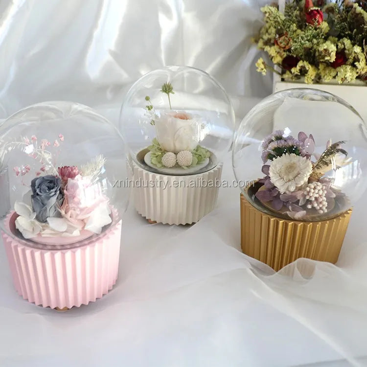 Valentines Mothers Day Gifts  Preserved Flower Valentine Wholesale Musical Crystal Ball Snow Globe Custom Music Boxes