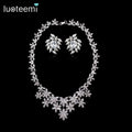 LUOTEEMI Charm Elegant Women Bridal Wedding Jewelry AAA Zircon Big Necklace and Earrings White Gold Plated Party Jewelry Sets