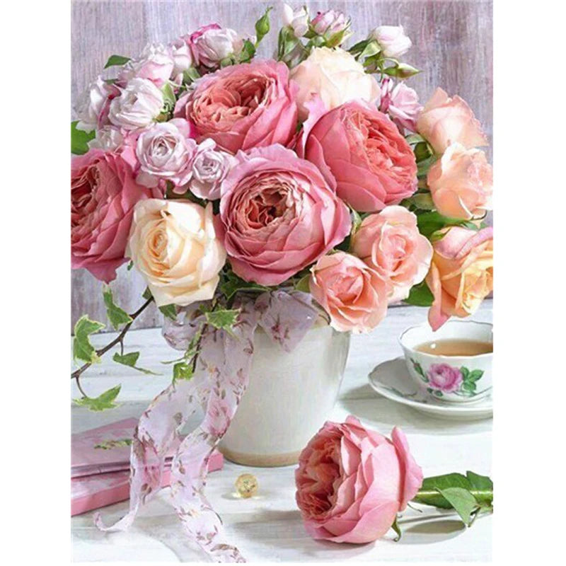 Manufacturer Wholesale Diamond Painting Full Drill 5d Diy Vase Rose Home Wall Decor Diamond Painting Short Lint Canvas Art