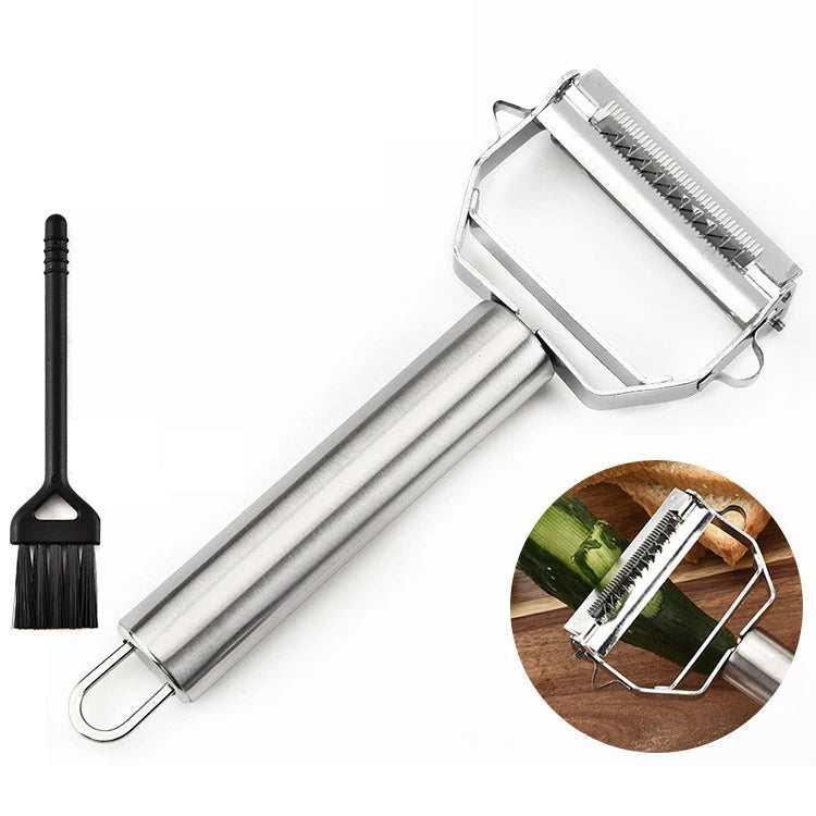 Stainless Steel Handle Blade Dual Julienne Peeler for Vegetable Carrot Pumpkin Potato Fruit With Cleaning Brush