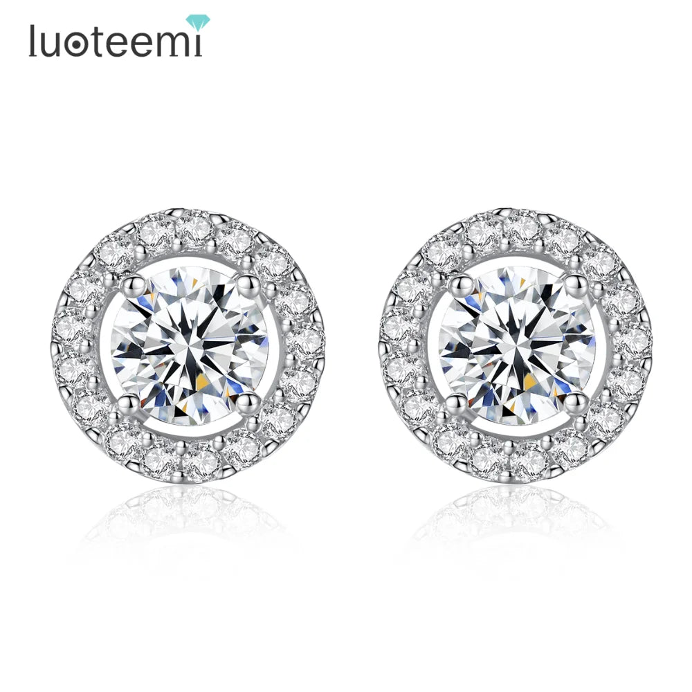 CZCITY Classic Genuine 925 Sterling Silver Stud Earrings Women Vintage Disk Tiny CZ Women Earrings