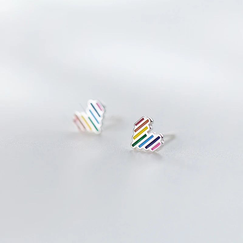 Fashion 925 Sterling Silver Colorful Heart Stud Earrings for Women Gifts Jewelry