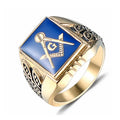 MECYLIFE Religious Rings for MEN Blue Symbol 18K Gold Men Ring Fashion Gold Masonic Ring