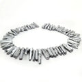 Natural Raw Rough Rock Crystal Quartz Crystal Points for Jewelry Making Silver Coated Crystal Top Drilled Spike Stone Beads