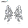 LUOTEEMI Wholesale in Stock Fine Jewelry Fashion Small Size Women Beautiful Artificial Butterfly Clear Zircon Stud Earrings