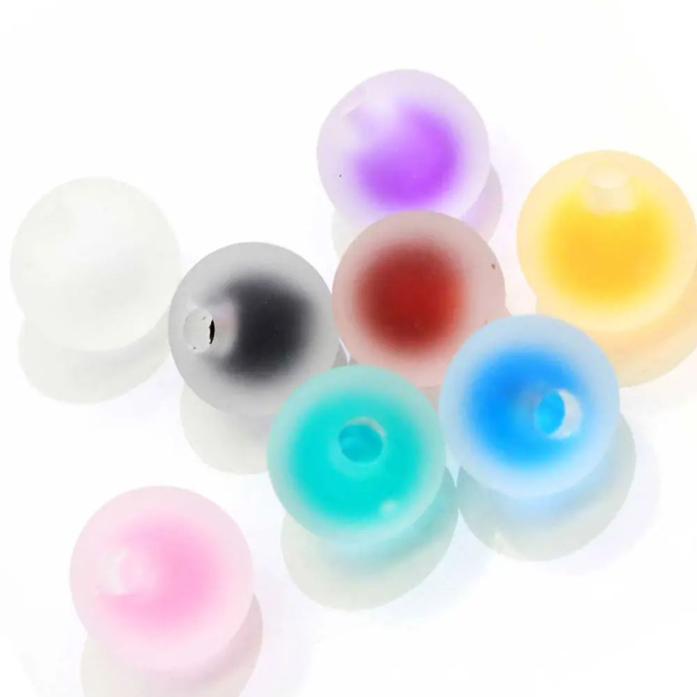 China Yiwu 16mm Acrylic Round Frosted Matte Transparent Bead Colorful Double Inner Bead 3mm Half Hole
