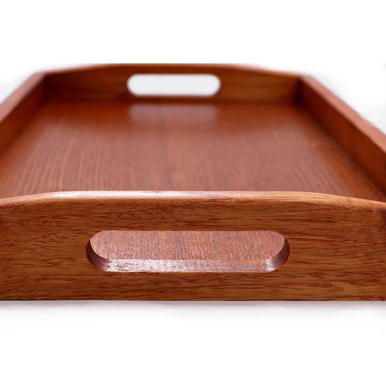 Wholesale Eco-Friendly Biodegradable Plant Pattern Classical Handmade 45cm Wood Serving Tray with Handle