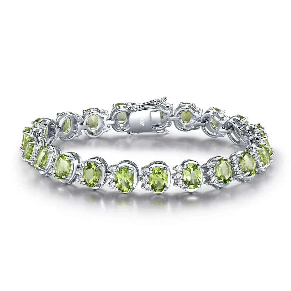 18.9ct Natural Peridot Bracelets for Women 925 Sterling Silver Chain Link Bracelet Wedding Gemstone Fine Jewelry