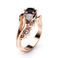 CAOSHI Fashion Flower Shaped Ring Jewelry Black Zircon Diamond Ring Female Plated Rose Gold Ring Wedding Promise