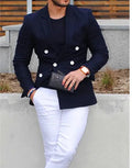 2025  Navy Blue Men Suit Set  Fashion  Double-Breasted  for 2 Pieces Suits  With Pants Coat  All Years  ZYL051