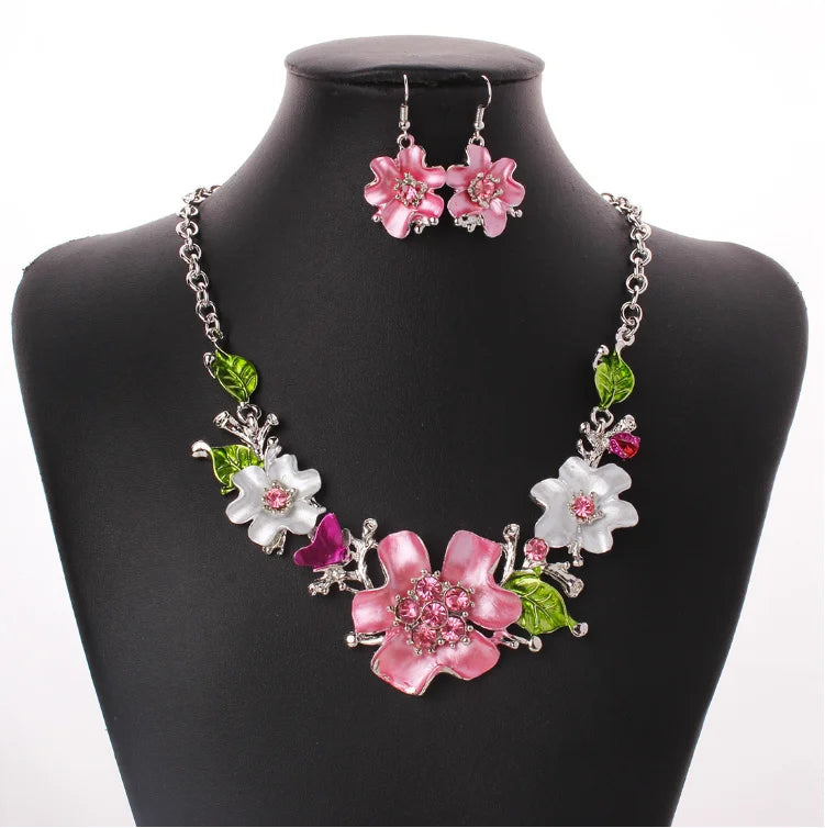 Hot Sale Fashion American Bridal Wedding Engagement Party Classic Crystal Rhinestone Flower Earring and Necklace Jewelry Sets