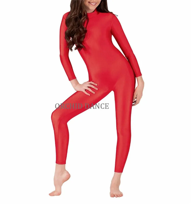 Hot Sale High Quality Cheap Kids Girls Long Sleeve Footless Shiny Spandex Unitard