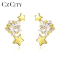 CZCITY 925 Sterling Silver Stud Earrings for Women Twinkling Stars Zirconia Earring Bijoux