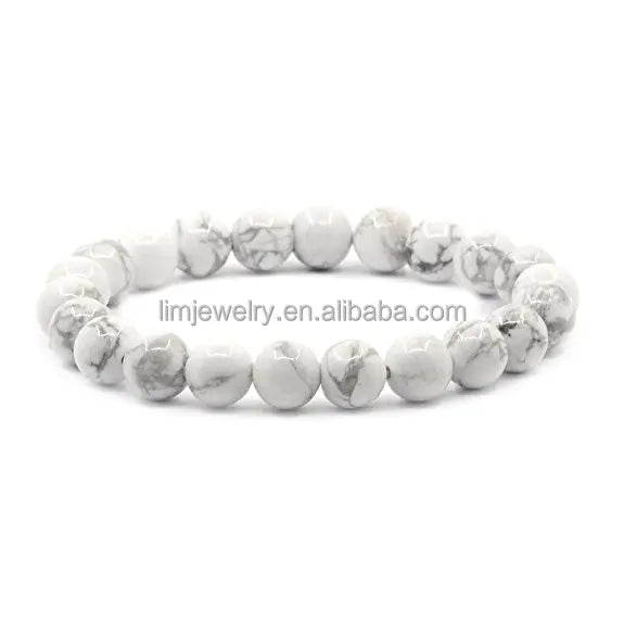 Hot Selling Real White Howlite Beaded Bracelet Peace Shaped Pattern for Yoga and Anniversaries