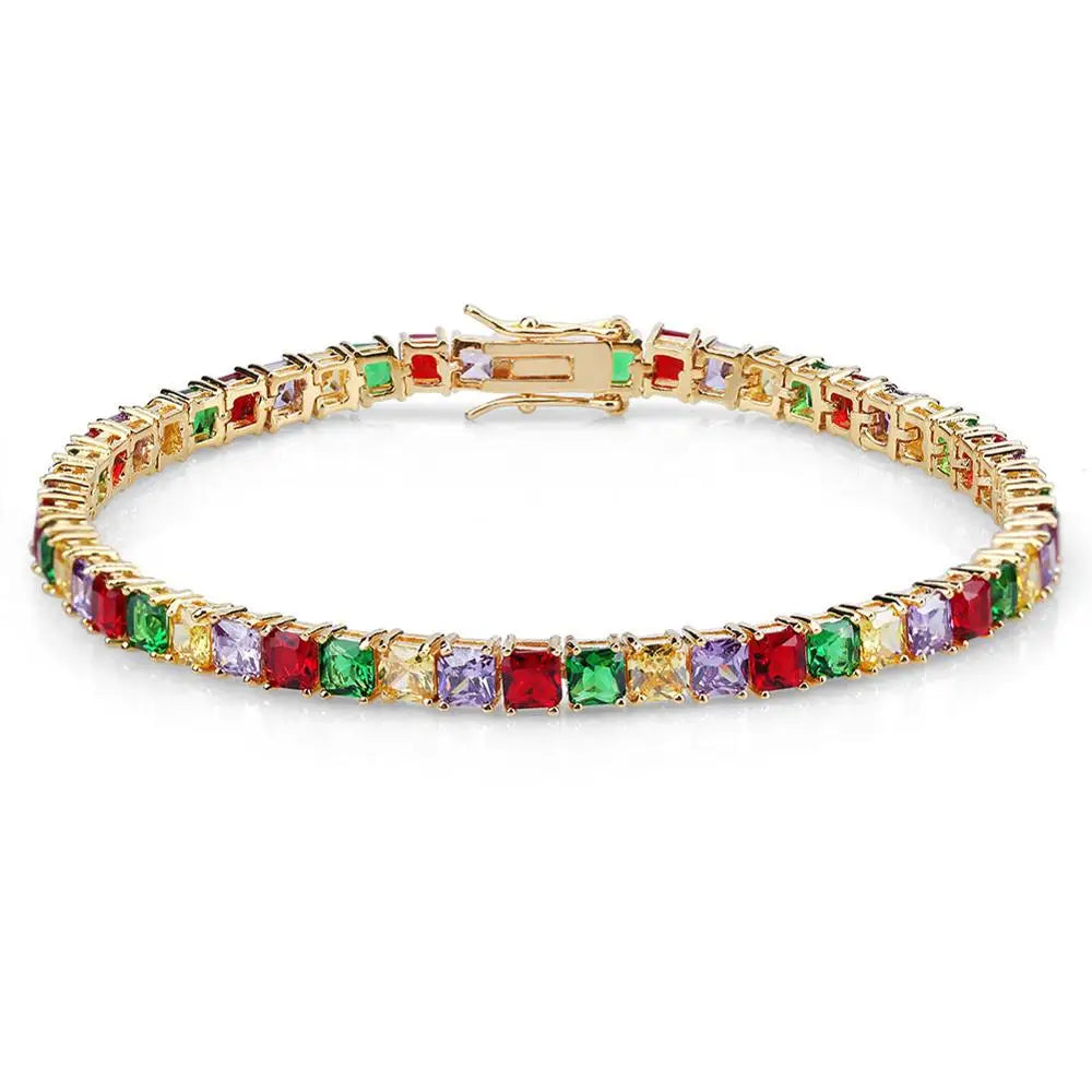 4MM Width Mixed Color Cuban Chain Bracelet Men's Hip Hop Jewelry Iced Out AAA Zirconia Gold Silver Rose Bracelet