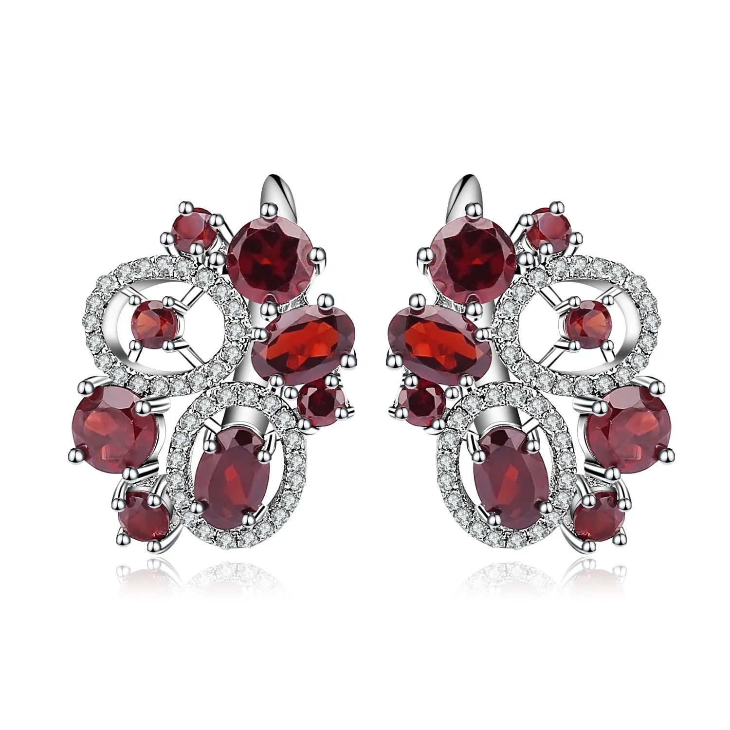 Abiding Wholesale Natural Red Garnet Gemstone Earrings Genuine 925 Sterling Silver Fashion Jewelry for Women