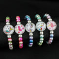 Promotion Customizable Unicorn Flamingo Snap Button Pearl Beads Beaded Bracelet for Women