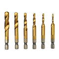 Metric Imperial 1/4" 6.35mm Hex Shank Combined Drill Tap Set Helicla Flute 6pcs M3 M4 M5 M6 M8 M10 Screw Tread Tap HSS 4341 6542