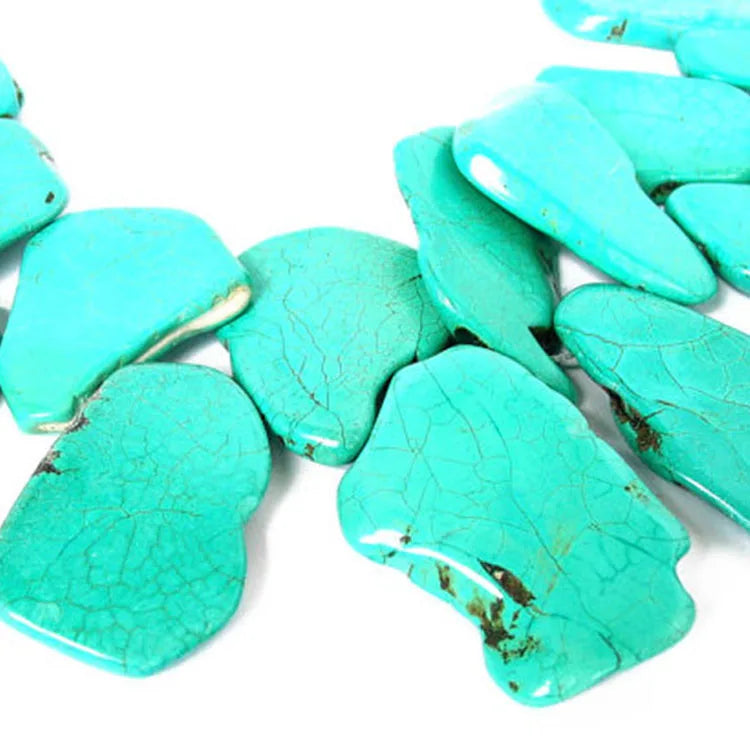 TB0252 Top Drilled Howlite Turquoise Flat Slab magnesite Slab Beadspebble Drop Pendant Beads